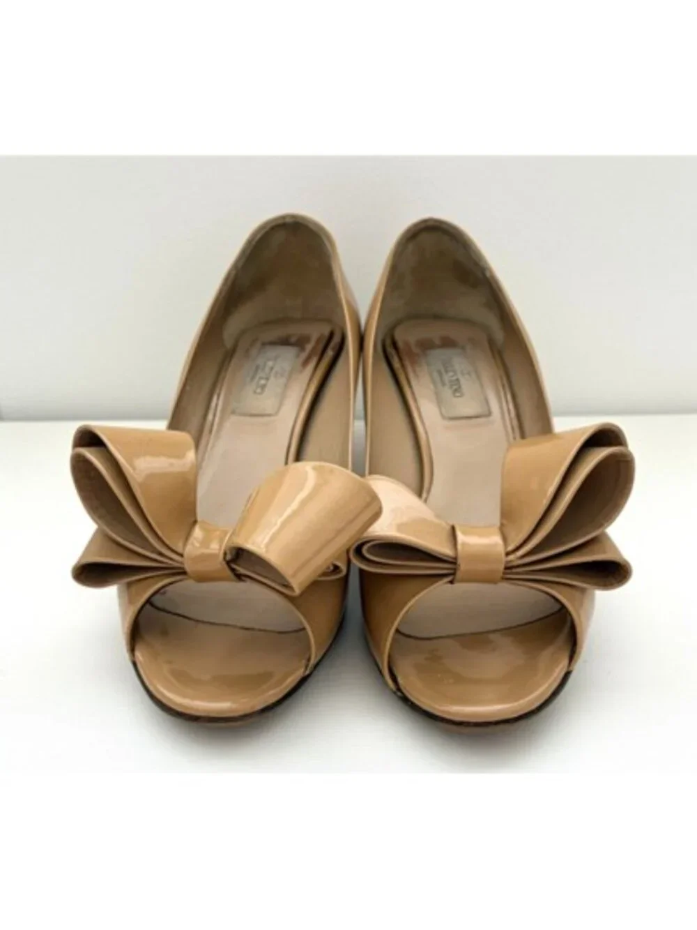 Valentino Garavani Patent Couture Bow Peep Toe Pumps